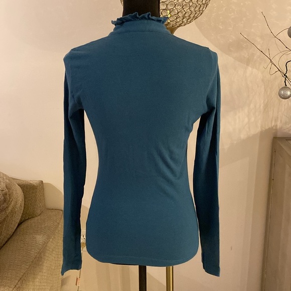 Tory Burch Women's Teal Ruffle Button-Up Top size XS - Picture 5 of 6